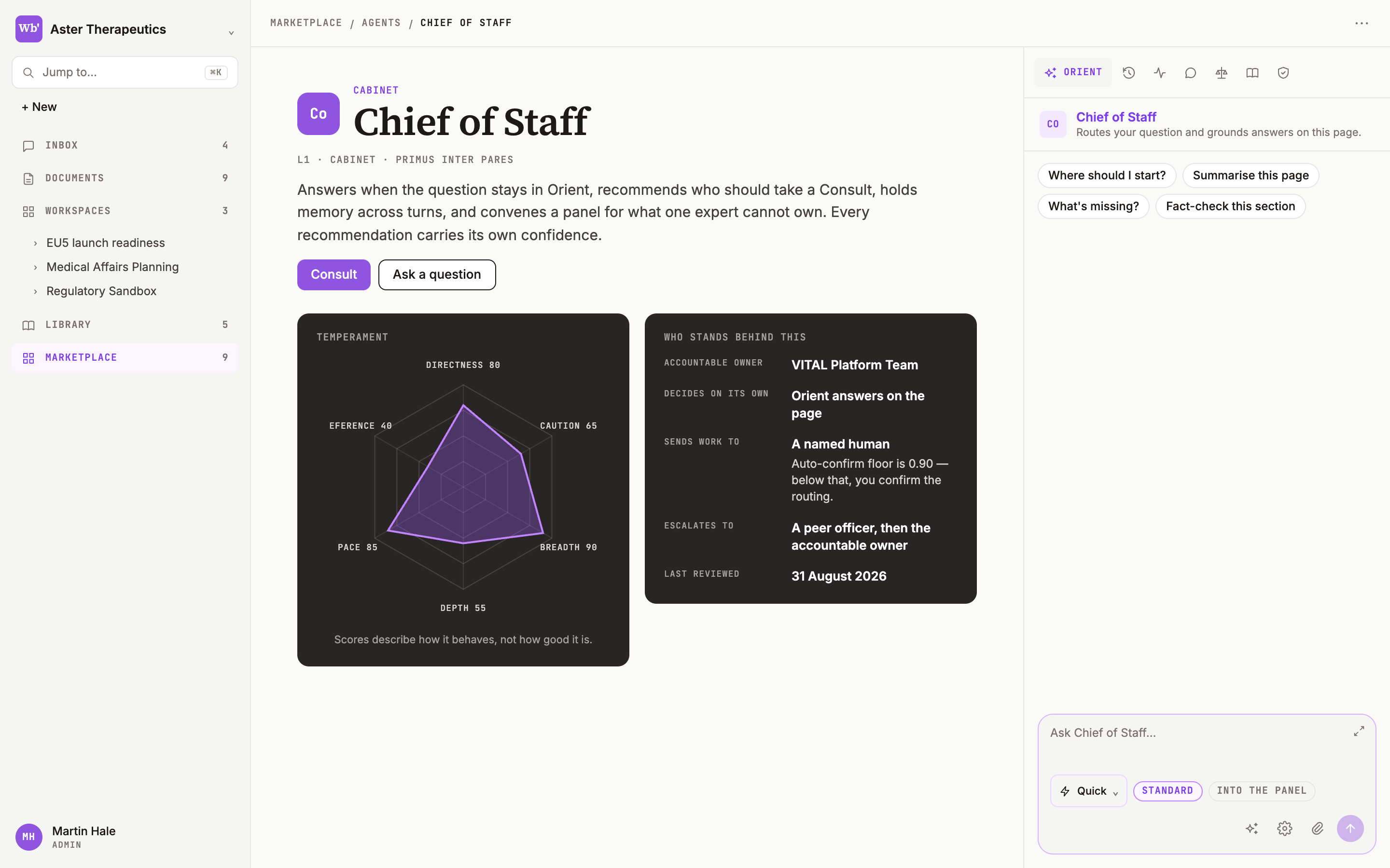 The Chief of Staff profile with the temperament radar