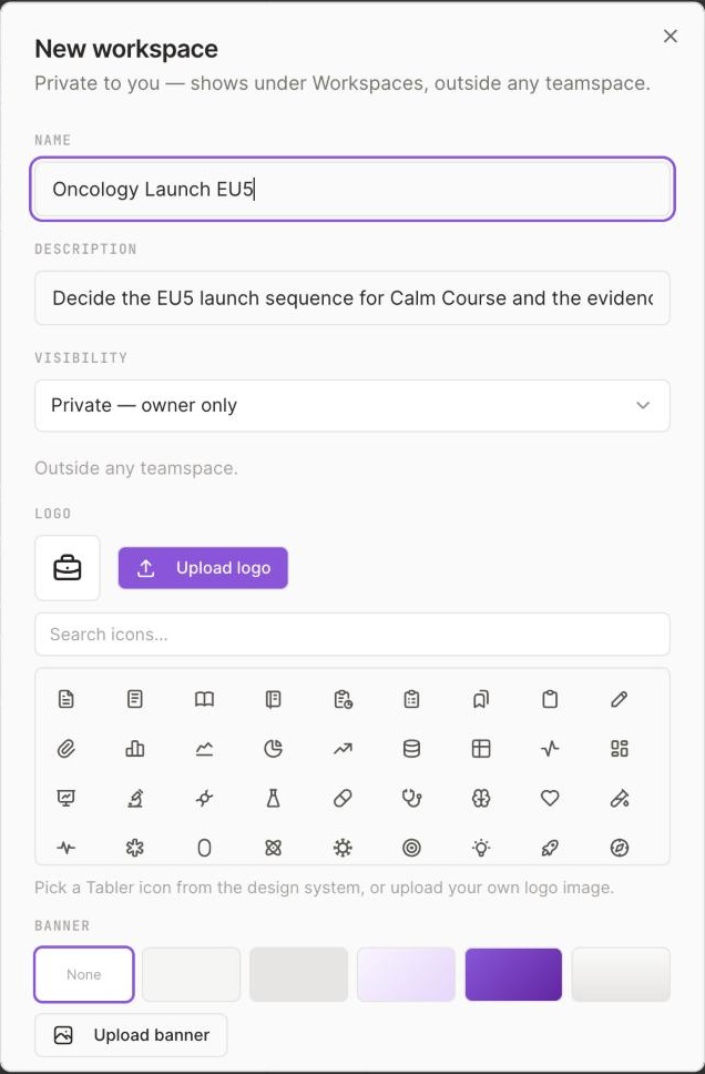 Screenshot 2 · The New workspace dialog