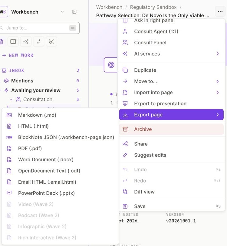 Export page