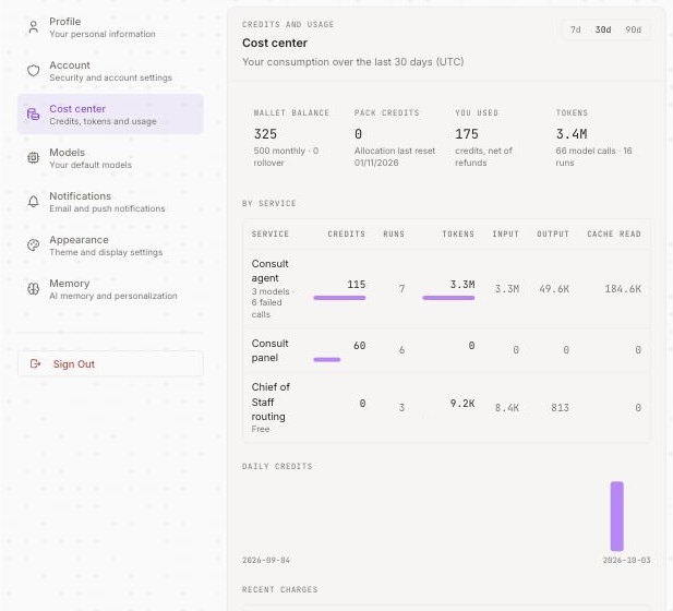 Screenshot 13 · Settings, Cost center