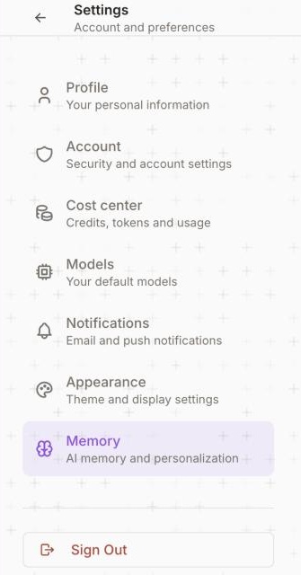 Settings, Memory
